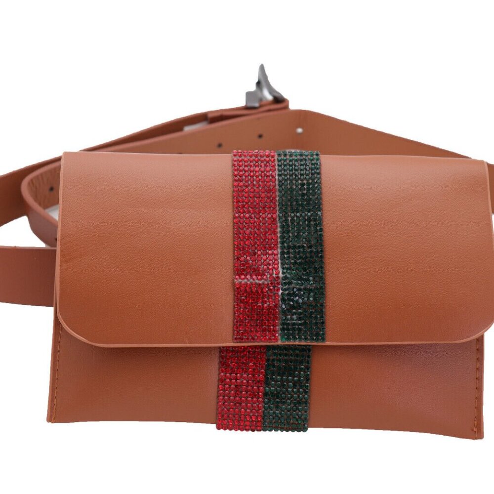 Women Brown Belt + Bag Wallet Fashion Accessory Day Night Look Travel Size S M - Picture 3 of 10